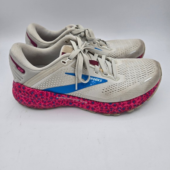 Brooks Adrenaline GTS 22 Women's Running Shoes Gray Pink Leopard Print US 8.5 - Picture 1 of 10